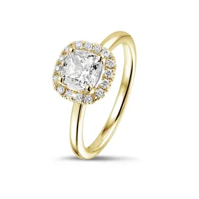 1.20 quilateshalo anillo solitario diamante cojín en oro amarillo con diamantes redondos 