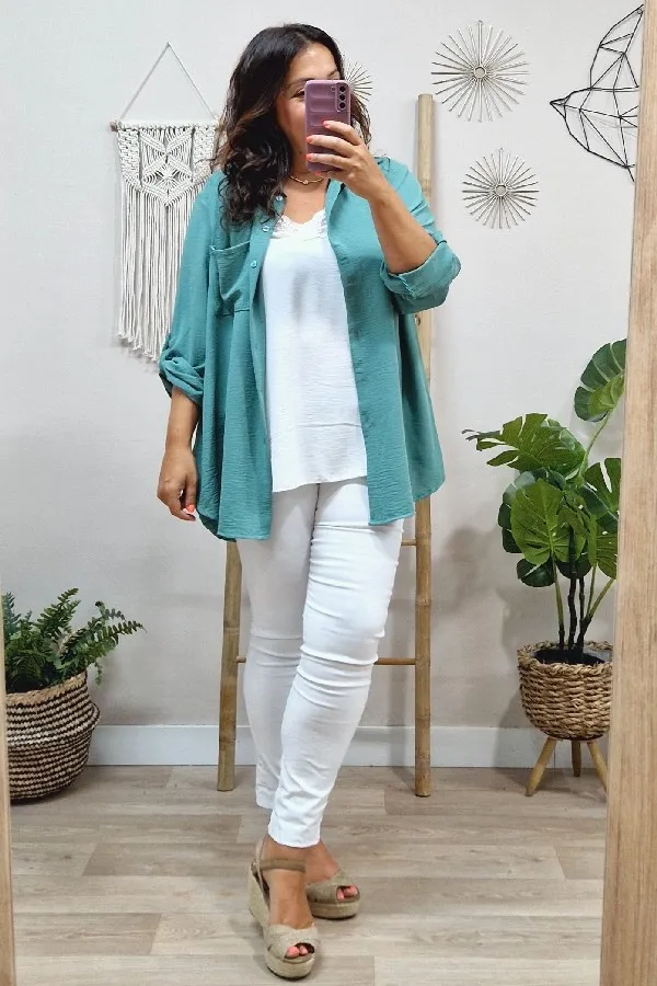 Camisa Larga Basic Menta