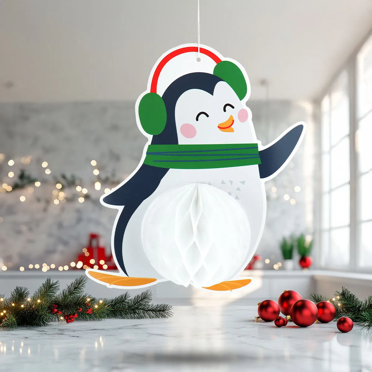 Decoración Navidea de Papel en Forma de Pingüino
